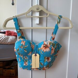 B.O.G. Band of Gypsies NWT Women Cotton Strap Floral Pleated Cropped Top Size S